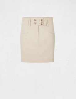 Jupe Droite Avec Boutons Beige Femme -EllePort Soldes jupe droite avec boutons beige femme vue3 32536300929130202