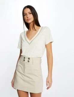 Jupe Droite Avec Boutons Beige Femme -EllePort Soldes jupe droite avec boutons beige femme vue5 32536300929130202