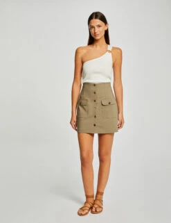Jupe Droite Boutonnée Avec Poches Vert Moyen Femme