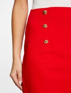 Jupe Droite Taille Haute à Ponts Rouge Femme -EllePort Soldes jupe droite taille haute a ponts rouge femme vue4 32536300946860500