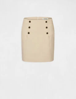 Jupe Droite Taille Haute Avec Boutons Beige Femme -EllePort Soldes jupe droite taille haute avec boutons beige femme vue3 32536300866030202