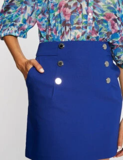 Jupe Droite Taille Haute Avec Boutons Bleu Electrique Femme -EllePort Soldes jupe droite taille haute avec boutons bleu electrique femme vue4 32536300866030314