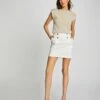 Jupe Droite Taille Haute Avec Boutons Ecru Femme