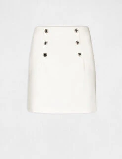 Jupe Droite Taille Haute Avec Boutons Ecru Femme -EllePort Soldes jupe droite taille haute avec boutons ecru femme vue3 32536300866030201