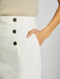 Jupe Droite Taille Haute Avec Boutons Ecru Femme -EllePort Soldes jupe droite taille haute avec boutons ecru femme vue4 32536300866030201
