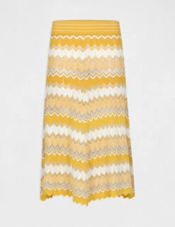 Jupe Midi Droite Tricotée à Rayures Jaune Femme -EllePort Soldes jupe midi droite tricotee a rayures jaune femme vue3 32536300887330400