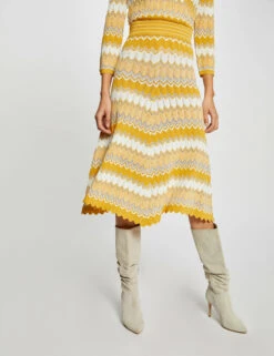 Jupe Midi Droite Tricotée à Rayures Jaune Femme -EllePort Soldes jupe midi droite tricotee a rayures jaune femme vue5 32536300887330400