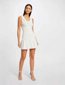 Jupe Trapèze à Volants En Tricot Ecru Femme