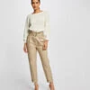 Pantalon Carotte Ceinturée Beige Femme
