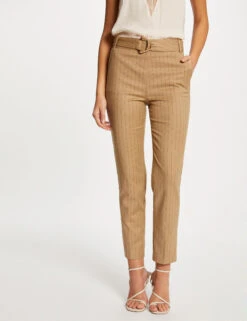 Pantalon Cigarette 7/8ème à Rayures Beige Femme -EllePort Soldes pantalon cigarette 78eme a rayures beige femme vue5 32536300929400202