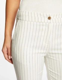 Pantalon City Ajusté 7/8ème à Rayures Ecru Femme -EllePort Soldes pantalon city ajuste 78eme a rayures ecru femme vue4 32536300926300201