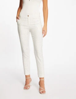 Pantalon City Ajusté 7/8ème à Rayures Ecru Femme -EllePort Soldes pantalon city ajuste 78eme a rayures ecru femme vue5 32536300926300201
