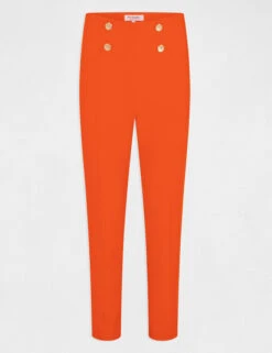 Pantalon City Ajusté 7/8ème Avec Boutons Orange Femme -EllePort Soldes pantalon city ajuste 78eme avec boutons orange femme vue3 32536300941090712