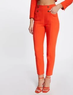 Pantalon City Ajusté 7/8ème Avec Boutons Orange Femme -EllePort Soldes pantalon city ajuste 78eme avec boutons orange femme vue5 32536300941090712