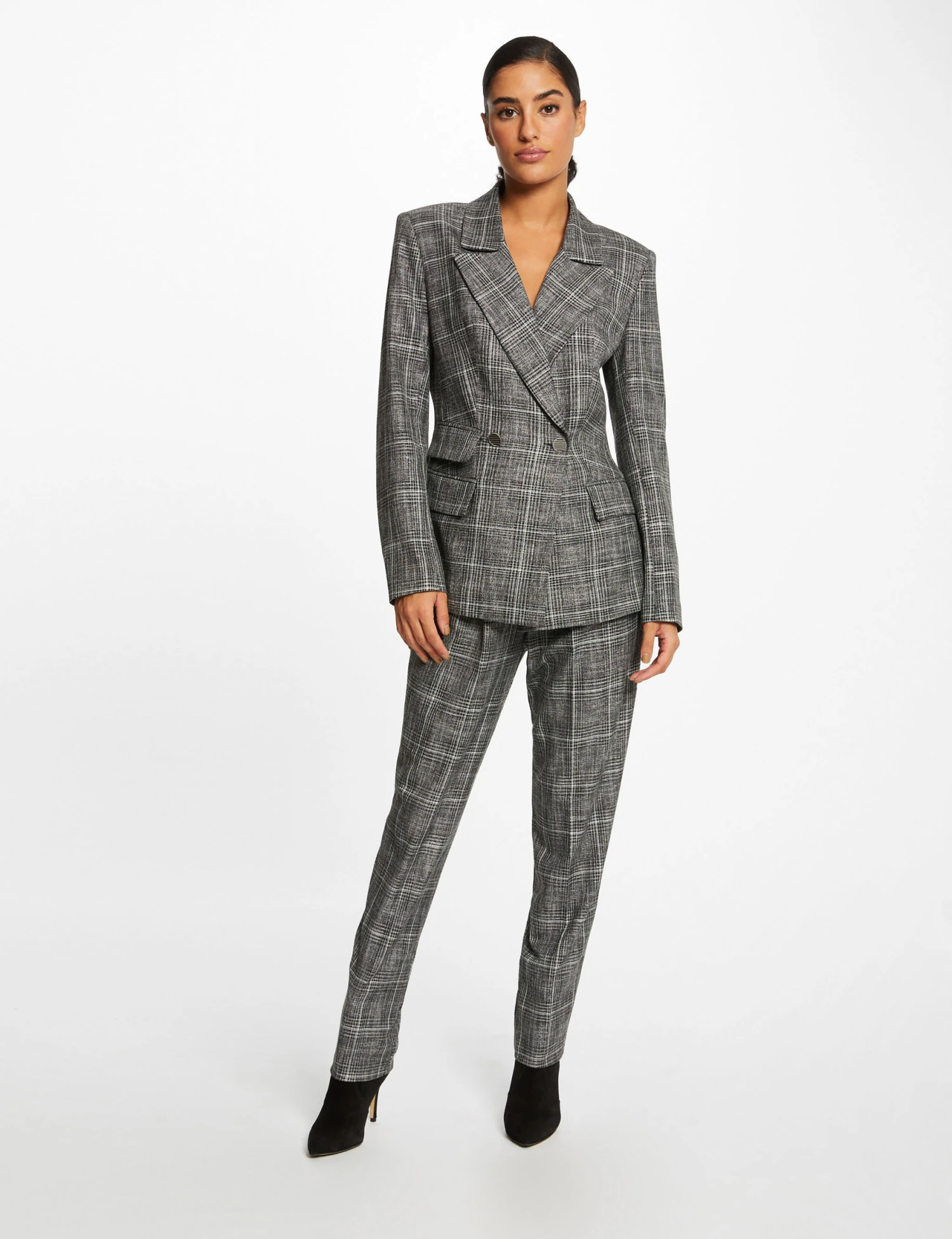 Pantalon City Paperbag à Carreaux Gris Moyen Femme 1 Pantalon City Paperbag à Carreaux Gris Moyen Femme