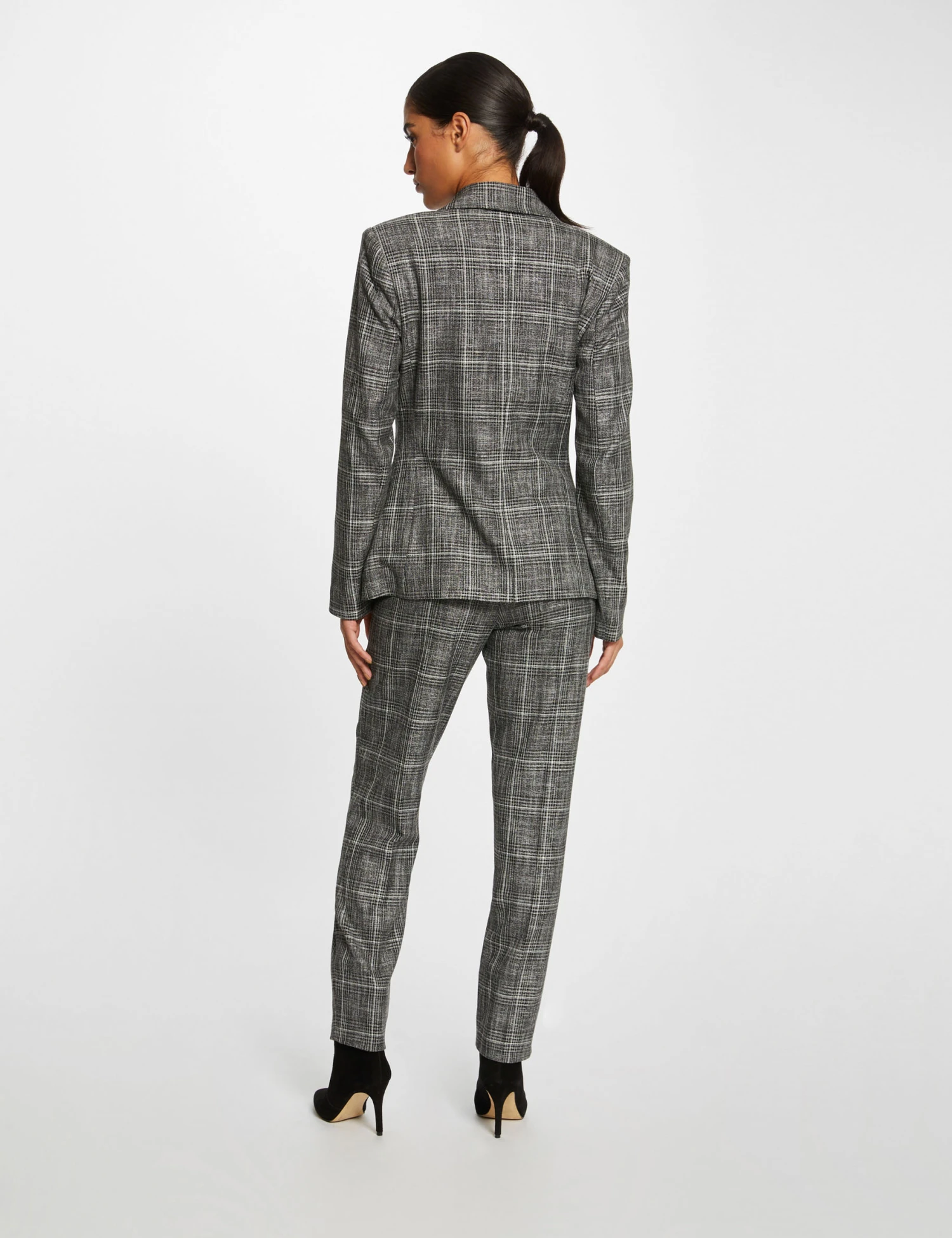 Pantalon City Paperbag à Carreaux Gris Moyen Femme 2 Pantalon City Paperbag à Carreaux Gris Moyen Femme – Image 2