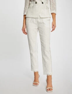 Pantalon Droit En Dentelle Ecru Femme -EllePort Soldes pantalon droit en dentelle ecru femme vue5 32536300938000201