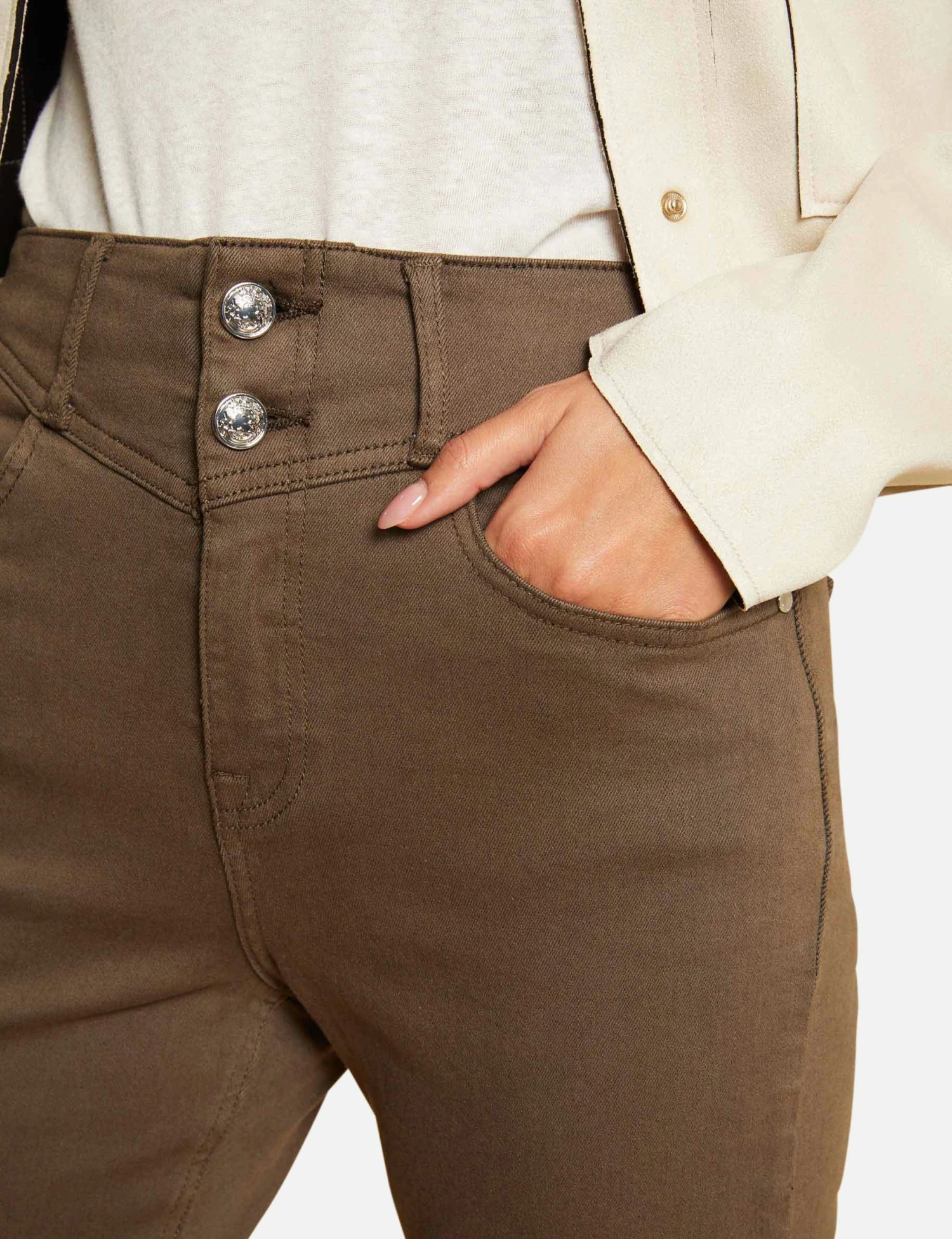 Pantalon Droit Taille Haute 7/8ème Vert Kaki Femme 5 Pantalon Droit Taille Haute 7/8ème Vert Kaki Femme – Image 5