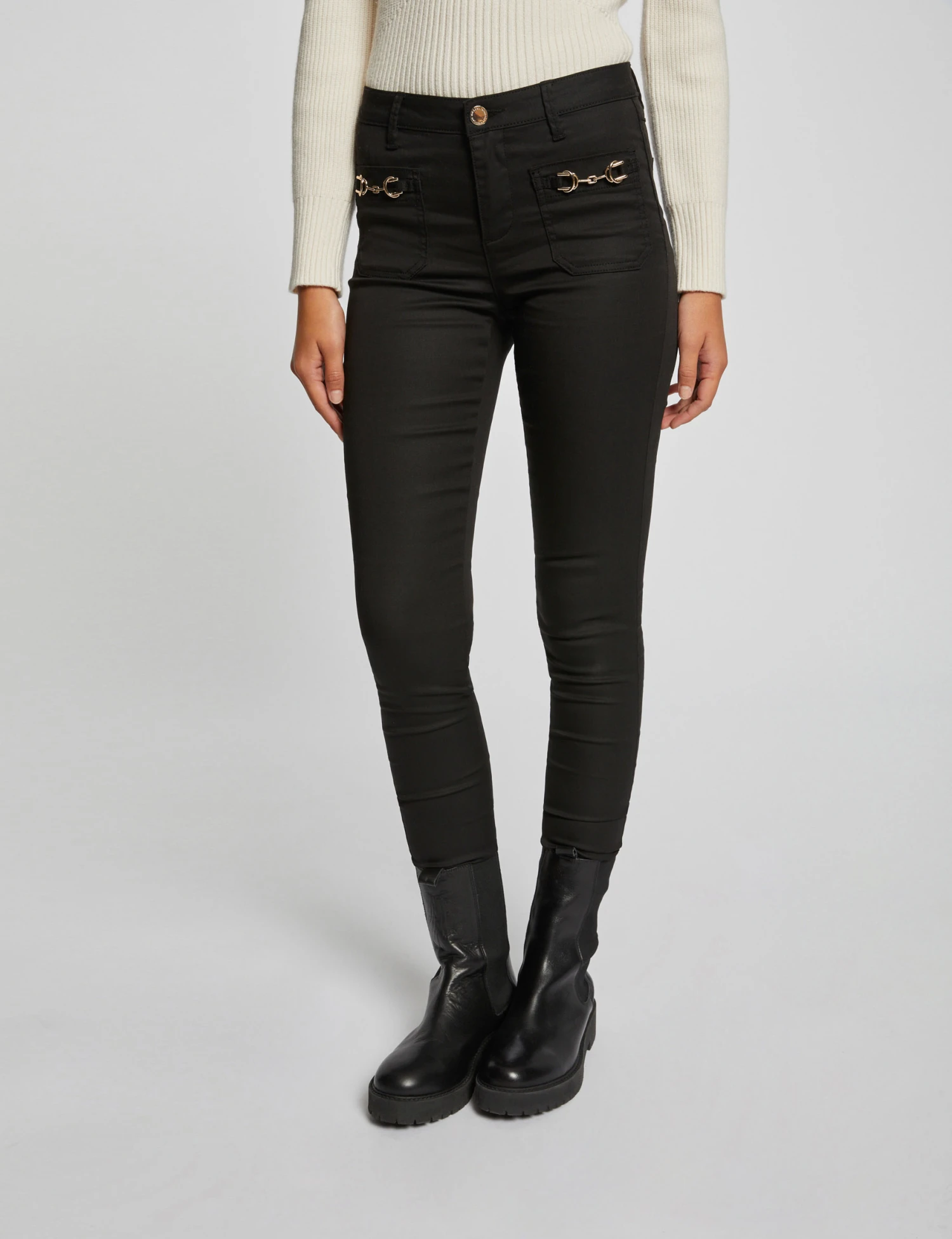 Pantalon Skinny à Ornements Métalliques Noir Femme 3 Pantalon Skinny à Ornements Métalliques Noir Femme – Image 3