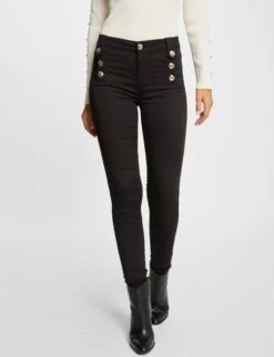 Pantalon Skinny Avec Boutons Décoratifs Noir Femme -EllePort Soldes pantalon skinny avec boutons decoratifs noir femme vue5 32536300949510100