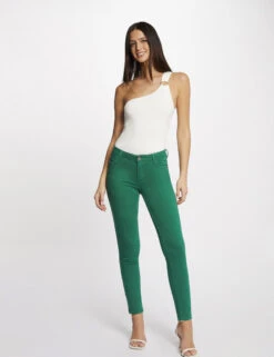 Pantalon Skinny Taille Basse Vert Femme