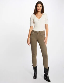 Pantalon Slim Avec Détails Bijoux Vert Kaki Femme