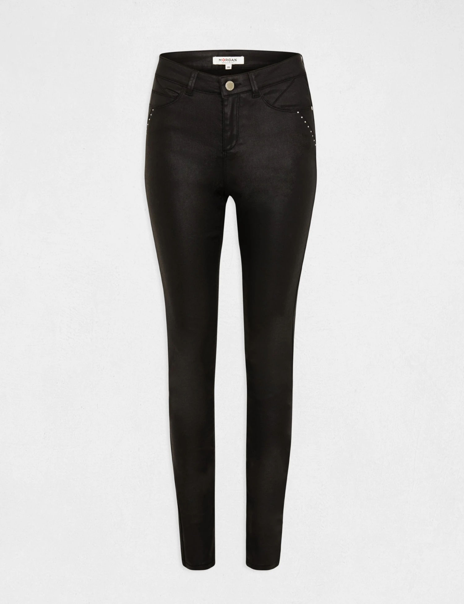 Pantalon Slim Enduit à Détails Cloutés Noir Femme 4 Pantalon Slim Enduit à Détails Cloutés Noir Femme – Image 4