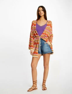 Poncho Imprimé Chevron Orange Femme -EllePort Soldes poncho imprime chevron orange femme vue5 32536300938340703