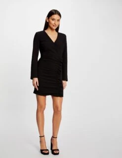 Robe Ajustée Drapée à Volants Noir Femme 9 Robe Ajustée Drapée à Volants Noir Femme -EllePort Soldes robe ajustee drapee a volants noir femme vue5 32536300948760100