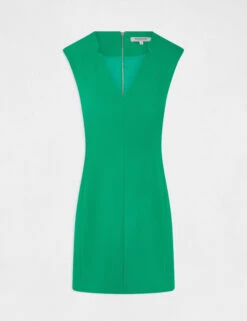 Robe Ajustée Sans Manches Col En V Vert Moyen Femme -EllePort Soldes robe ajustee sans manches col en v vert moyen femme vue3 32536300931790608