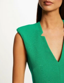 Robe Ajustée Sans Manches Col En V Vert Moyen Femme -EllePort Soldes robe ajustee sans manches col en v vert moyen femme vue6 32536300931790608