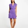 Robe Ajustée Smockée Satin Sans Manches Violet Femme