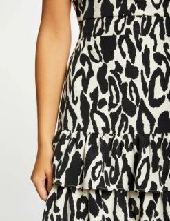 Robe Cintrée à Volants Imprimé Animalier Multico Femme -EllePort Soldes robe cintree a volants imprime animalier multico femme vue4 32536300942880900