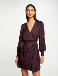Robe Cintrée Drapée Satin Prune Femme 7 Robe Cintrée Drapée Satin Prune Femme -EllePort Soldes robe cintree drapee satin prune femme vue5 32536300949160505