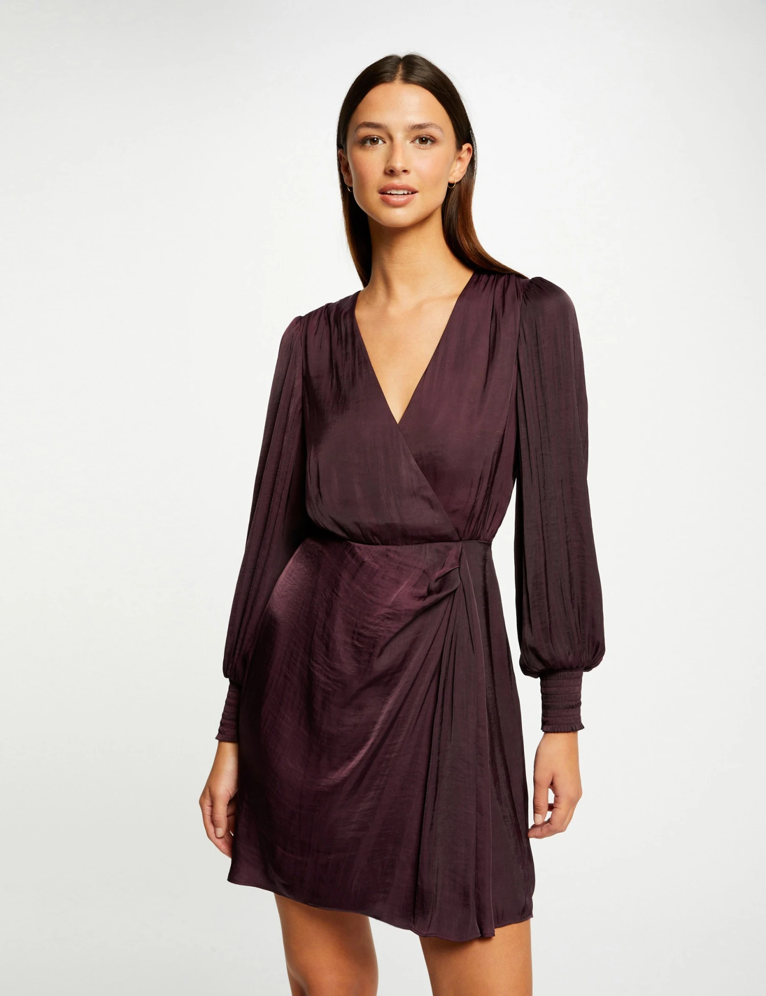 Robe Cintrée Drapée Satin Prune Femme 3 Robe Cintrée Drapée Satin Prune Femme – Image 3