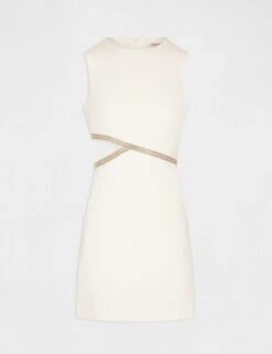 Robe Droite Avec Strass Et Ouverture Ecru Femme -EllePort Soldes robe droite avec strass et ouverture ecru femme vue3 32536300939220201