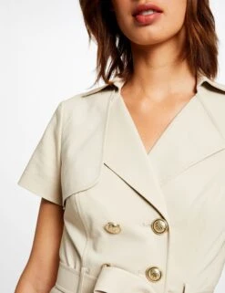 Robe Droite Boutonnée Ceinturée Beige Femme -EllePort Soldes robe droite boutonnee ceinturee beige femme vue4 32536300901780202