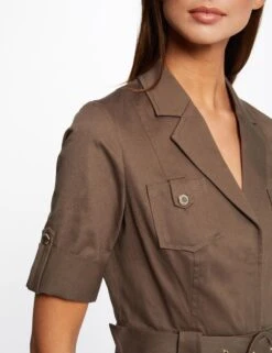 Robe Droite Ceinturée à Manches Courtes Vert Kaki Femme -EllePort Soldes robe droite ceinturee a manches courtes vert kaki femme vue4 32536300940750603