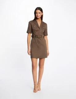 Robe Droite Ceinturée à Manches Courtes Vert Kaki Femme -EllePort Soldes robe droite ceinturee a manches courtes vert kaki femme vue5 32536300940750603