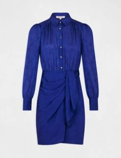 Robe Droite Drapée Satinée Imprimée Bleu Electrique Femme -EllePort Soldes robe droite drapee satinee imprimee bleu electrique femme vue3 32536300942700314