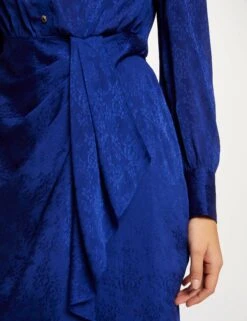 Robe Droite Drapée Satinée Imprimée Bleu Electrique Femme -EllePort Soldes robe droite drapee satinee imprimee bleu electrique femme vue4 32536300942700314