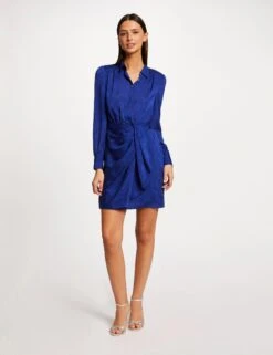Robe Droite Drapée Satinée Imprimée Bleu Electrique Femme -EllePort Soldes robe droite drapee satinee imprimee bleu electrique femme vue5 32536300942700314