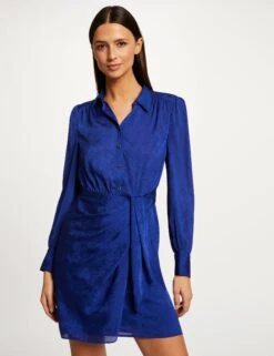 Robe Droite Drapée Satinée Imprimée Bleu Electrique Femme -EllePort Soldes robe droite drapee satinee imprimee bleu electrique femme vue6 32536300942700314
