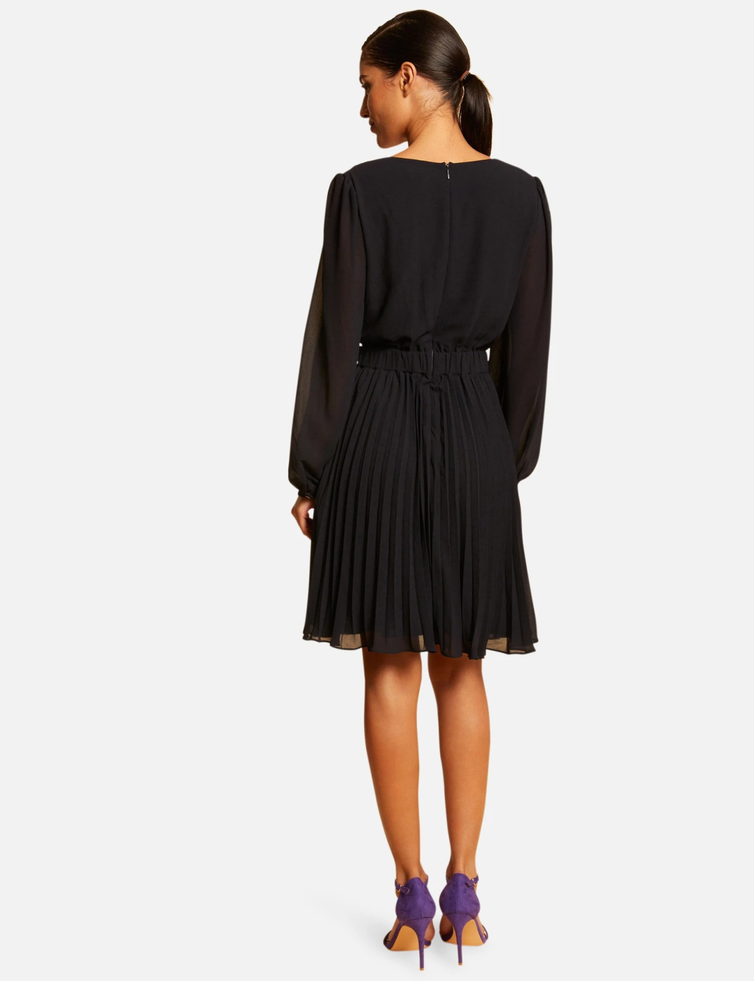 Robe Droite Fluide Avec Bas Plissé Marine Femme 2 Robe Droite Fluide Avec Bas Plissé Marine Femme – Image 2