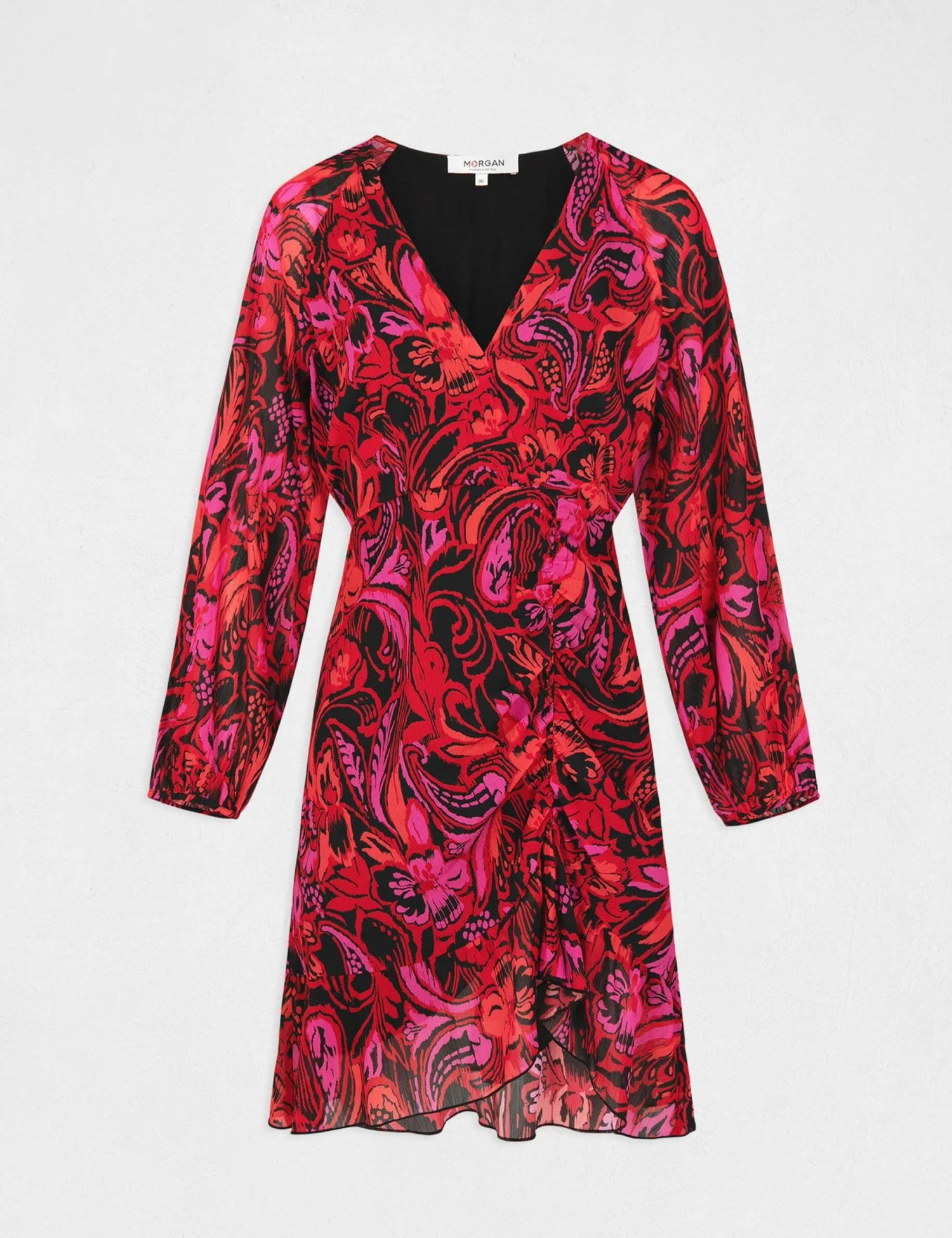 Robe Droite Froncée Imprimé Végétal Multico Femme 5 Robe Droite Froncée Imprimé Végétal Multico Femme – Image 5