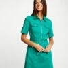 Robe Droite Manches Courtes Ceinturée Vert Moyen Femme