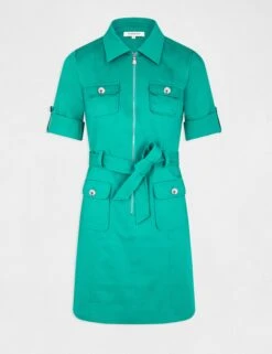 Robe Droite Manches Courtes Ceinturée Vert Moyen Femme -EllePort Soldes robe droite manches courtes ceinturee vert moyen femme vue3 32536300886150608