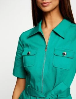 Robe Droite Manches Courtes Ceinturée Vert Moyen Femme -EllePort Soldes robe droite manches courtes ceinturee vert moyen femme vue4 32536300886150608