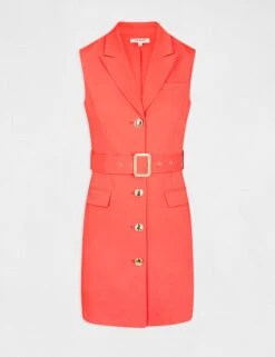 Robe Droite Sans Manches Ceinturée Rouge Femme -EllePort Soldes robe droite sans manches ceinturee rouge femme vue3 32536300886140500
