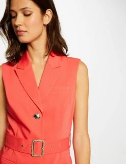 Robe Droite Sans Manches Ceinturée Rouge Femme -EllePort Soldes robe droite sans manches ceinturee rouge femme vue6 32536300886140500